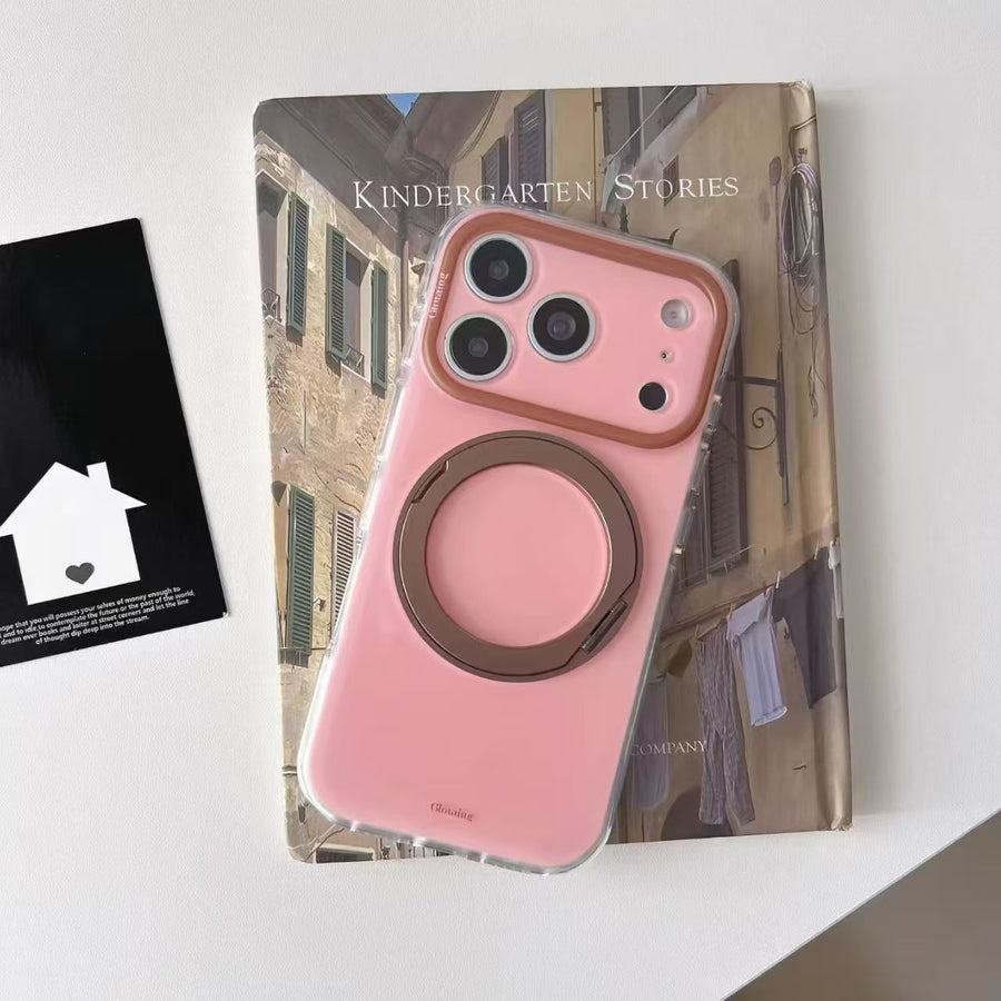Hue Loop Sweet Pink Magnetic Ring Stand Phone Case | Contrast Lens Frame Shockproof Case For iPhone