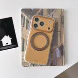 Hue Loop Caramel Brown Magnetic Ring Stand Phone Case, Two-tone Camera Frame Shockproof Clear Edge Cover for iPhone