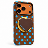 Brown and blue polka dot Sweet Babe heart grip iPhone case